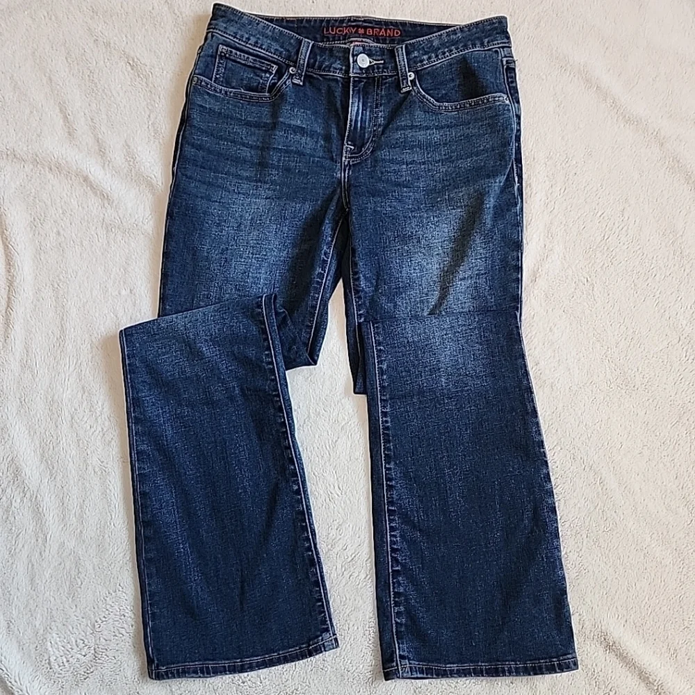 Lucky Brand Denim Lolita Boot Cut Low Rise Dark Wash Jeans Size 28/6 Ankle Short